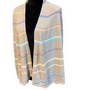 J. Jill Linen Blend Open Front Ladies Cardigan Women’s Tan Stripe Med Petite